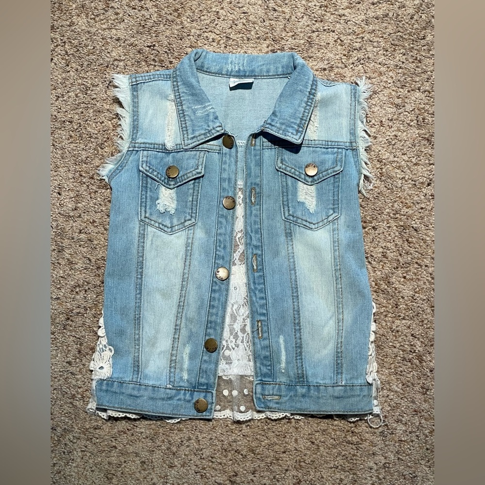M.L. Kids | Girls Denim Lace Jacket | Size 5